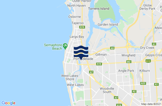 Mapa da tábua de marés em Adelaide Inner Harbour, Australia
