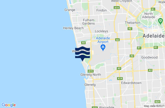 Mapa da tábua de marés em Adelaide, Australia