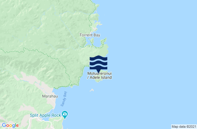 Mapa da tábua de marés em Adele Island Abel Tasman, New Zealand