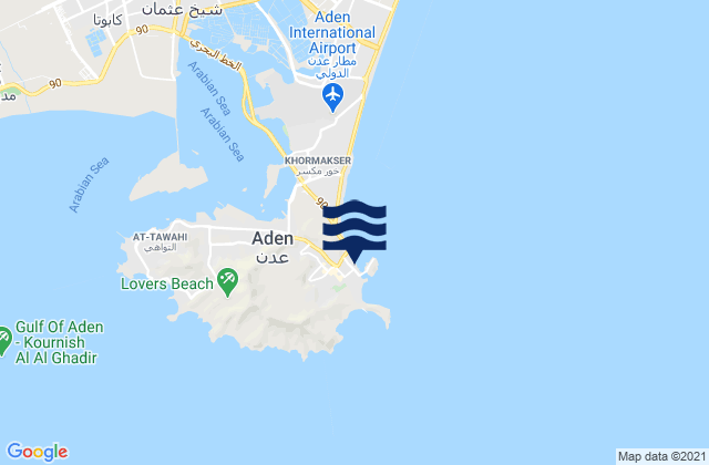 Mapa da tábua de marés em Aden, Yemen