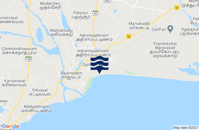 Mapa da tábua de marés em Adirampattinam, India