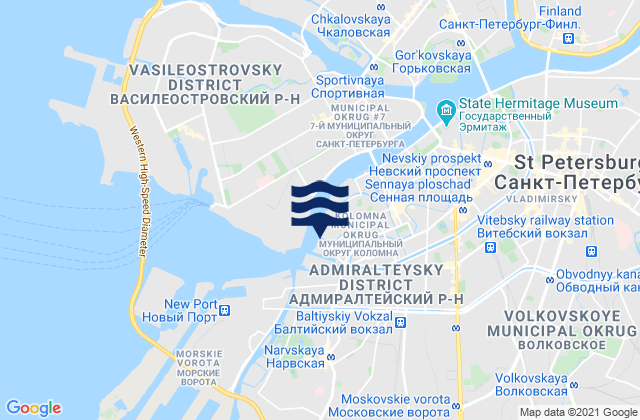 Mapa da tábua de marés em Admiralteisky, Russia