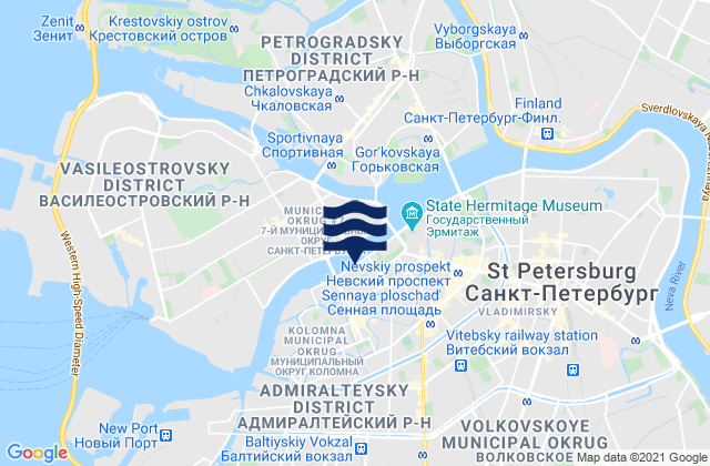 Mapa da tábua de marés em Admiralteysky Rayon, Russia