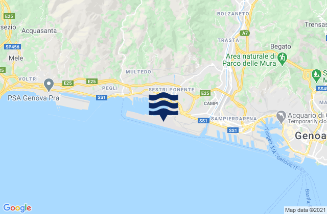 Mapa da tábua de marés em Aeroporto Cristoforo Colombo, Italy