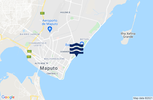 Mapa da tábua de marés em Aeroporto, Mozambique