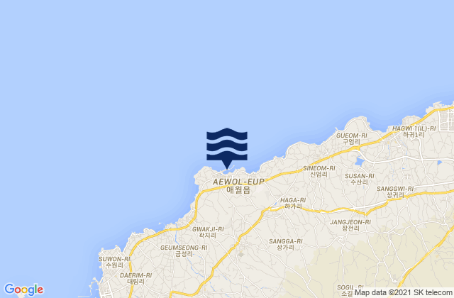 Mapa da tábua de marés em Aewol-li, South Korea