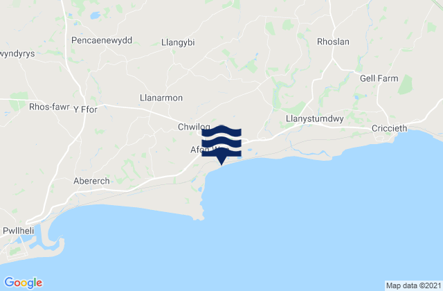 Mapa da tábua de marés em Afon Wen Beach, United Kingdom