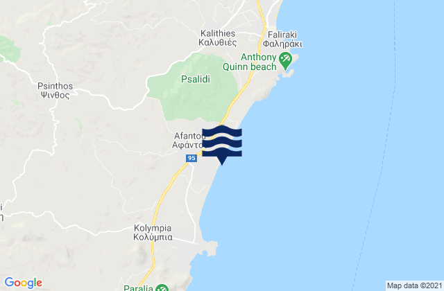 Mapa da tábua de marés em Afántou, Greece