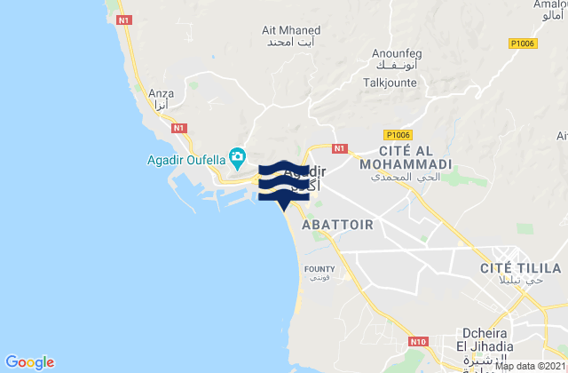Mapa da tábua de marés em Agadir, Morocco