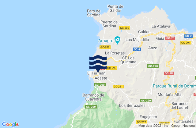 Mapa da tábua de marés em Agaete, Spain