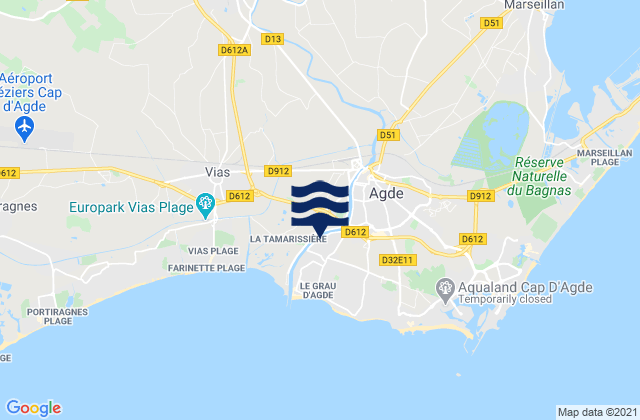 Mapa da tábua de marés em Agde, France