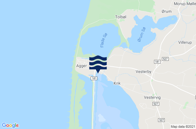 Mapa da tábua de marés em Agger, Denmark