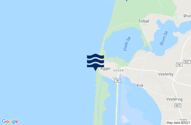 Mapa da tábua de marés em Agger Strand, Denmark