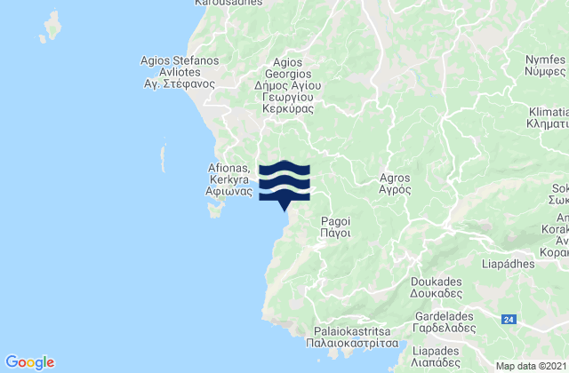 Mapa da tábua de marés em Agios Georgis, Greece