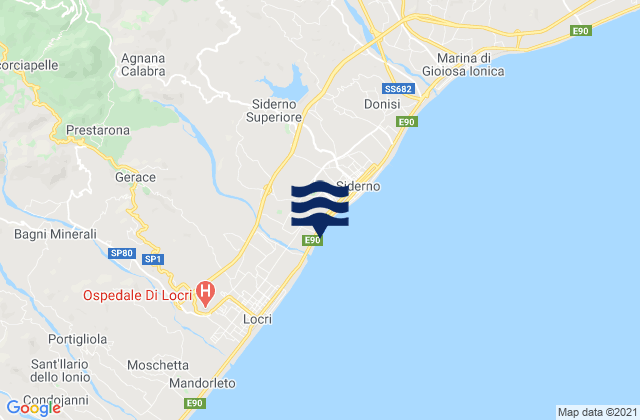 Mapa da tábua de marés em Agnana Calabra, Italy