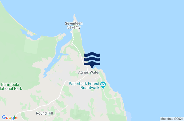 Mapa da tábua de marés em Agnes Waters, Australia