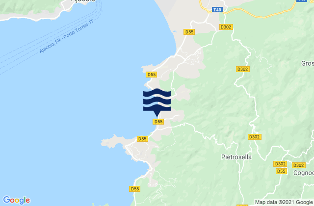 Mapa da tábua de marés em Agosta, France