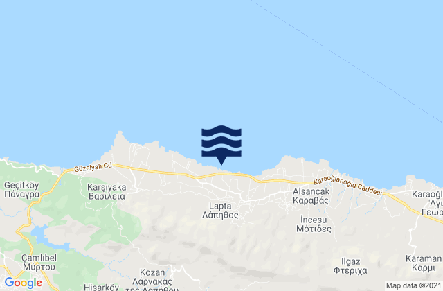 Mapa da tábua de marés em Agridáki, Cyprus