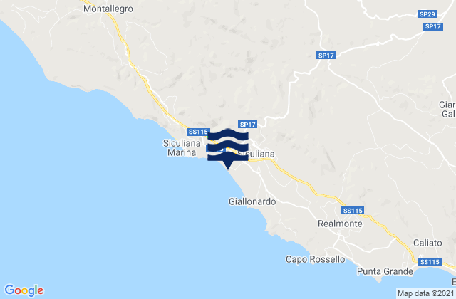 Mapa da tábua de marés em Agrigento, Italy