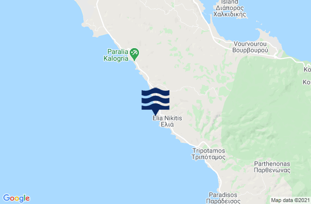 Mapa da tábua de marés em Agrili, Greece