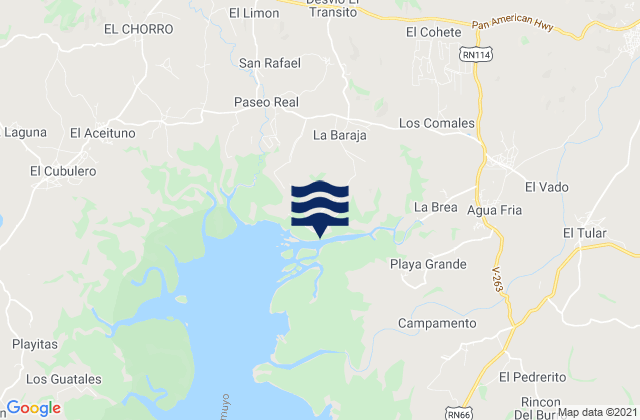Mapa da tábua de marés em Agua Fría, Honduras