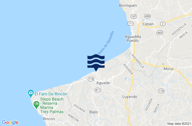 Mapa da tábua de marés em Aguada Barrio-Pueblo, Puerto Rico