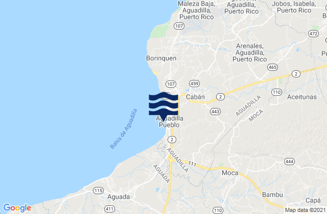 Mapa da tábua de marés em Aguadilla, Puerto Rico