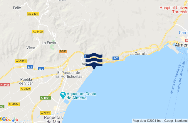 Mapa da tábua de marés em Aguadulce, Spain