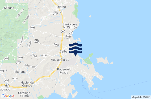 Mapa da tábua de marés em Aguas Claras, Puerto Rico