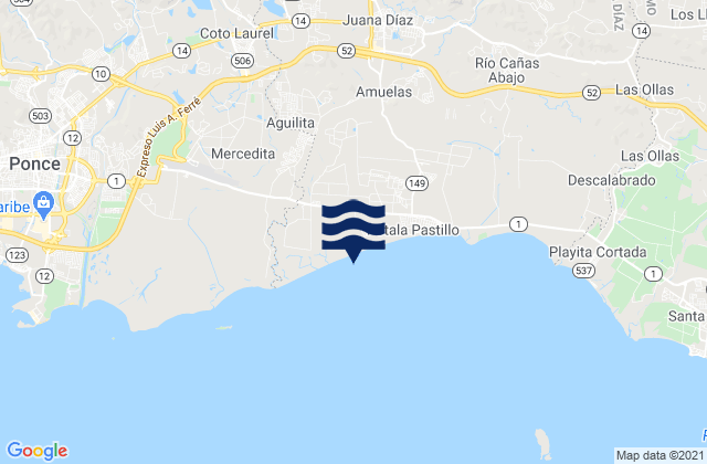 Mapa da tábua de marés em Aguilita, Puerto Rico