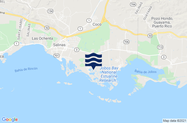Mapa da tábua de marés em Aguirre Barrio, Puerto Rico