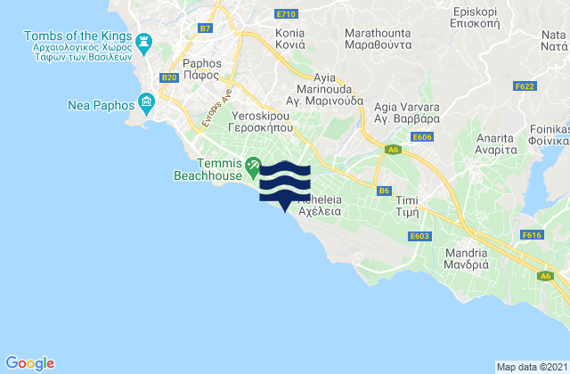 Mapa da tábua de marés em Agía Marinoúda, Cyprus