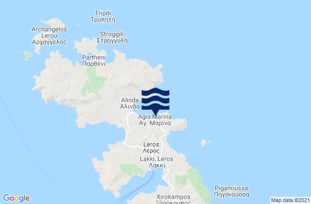 Mapa da tábua de marés em Agía Marína, Greece