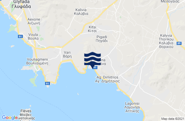 Mapa da tábua de marés em Agía Marína, Greece