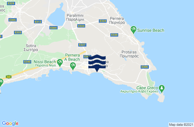 Mapa da tábua de marés em Agía Nápa, Cyprus