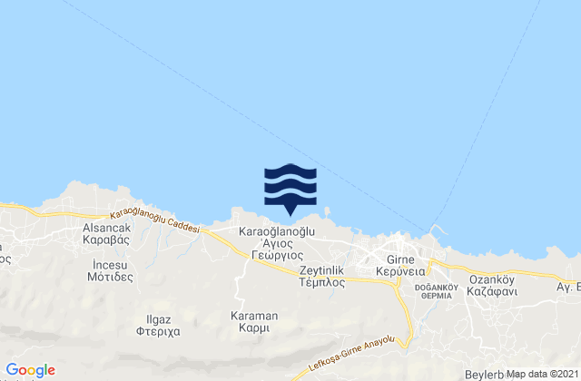 Mapa da tábua de marés em Agírda, Cyprus