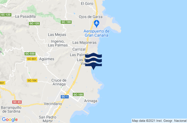 Mapa da tábua de marés em Agüimes, Spain