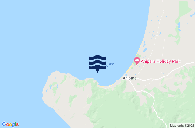 Mapa da tábua de marés em Ahipara Bay, New Zealand