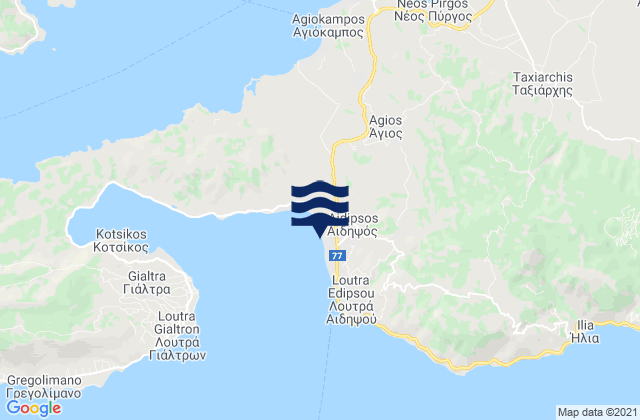 Mapa da tábua de marés em Aidipsós, Greece