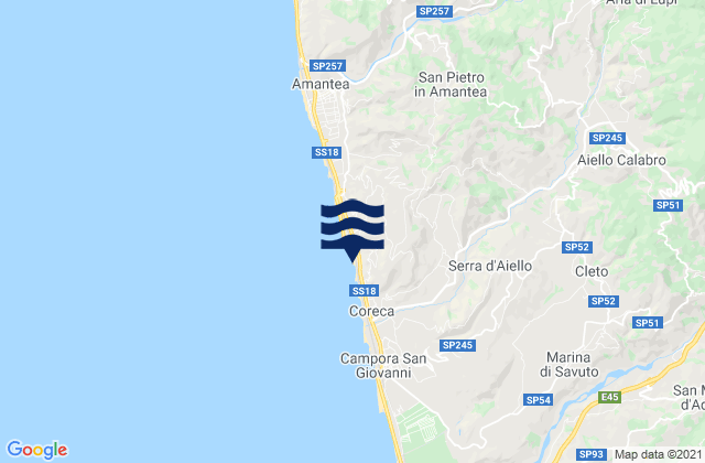 Mapa da tábua de marés em Aiello Calabro, Italy
