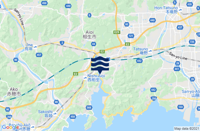 Mapa da tábua de marés em Aioi-shi, Japan