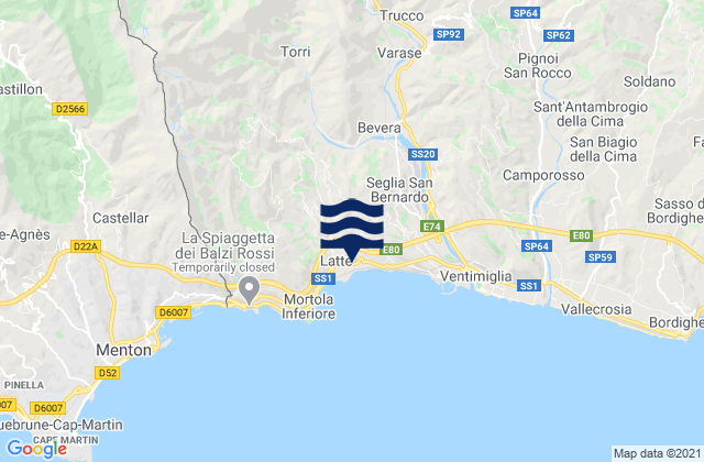 Mapa da tábua de marés em Airole, Italy