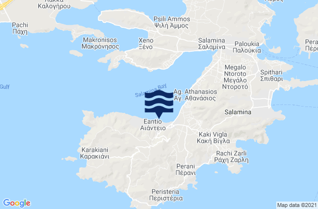Mapa da tábua de marés em Aiánteio, Greece