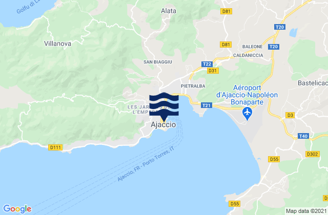 Mapa da tábua de marés em Ajaccio, France