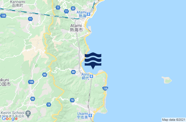 Mapa da tábua de marés em Ajiro Ko, Japan
