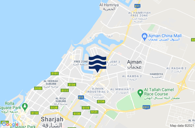 Mapa da tábua de marés em Ajman City, United Arab Emirates