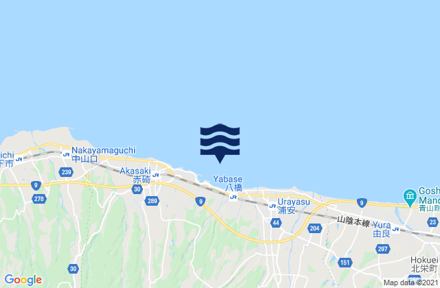 Mapa da tábua de marés em Akasaki, Japan