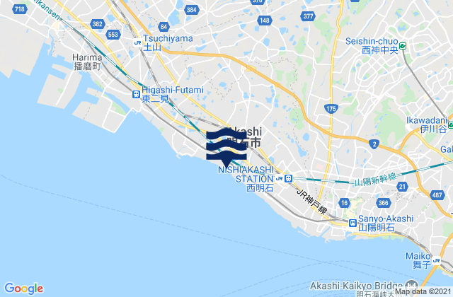 Mapa da tábua de marés em Akashi Shi, Japan