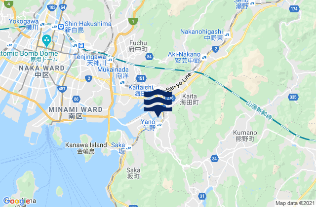 Mapa da tábua de marés em Aki-gun, Japan