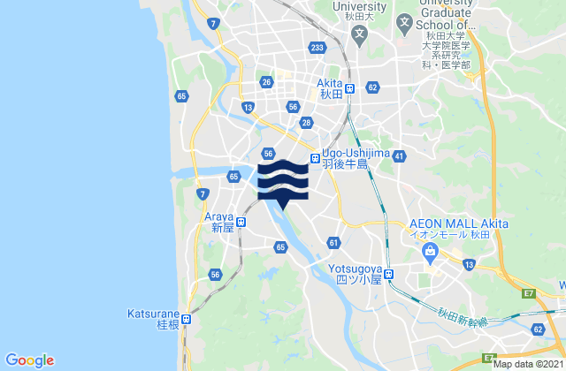 Mapa da tábua de marés em Akita Shi, Japan
